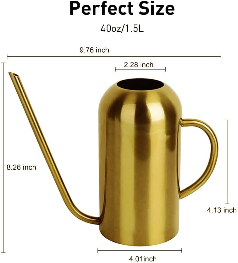 Watering Can Indoor Plants, 50 oz/1500 ml Metal Stainless Steel Watering Can Pot with Long Spout for Indoor House Plants Bonsai Outdoor Garden Flower Decorative(Copper) (Gold)