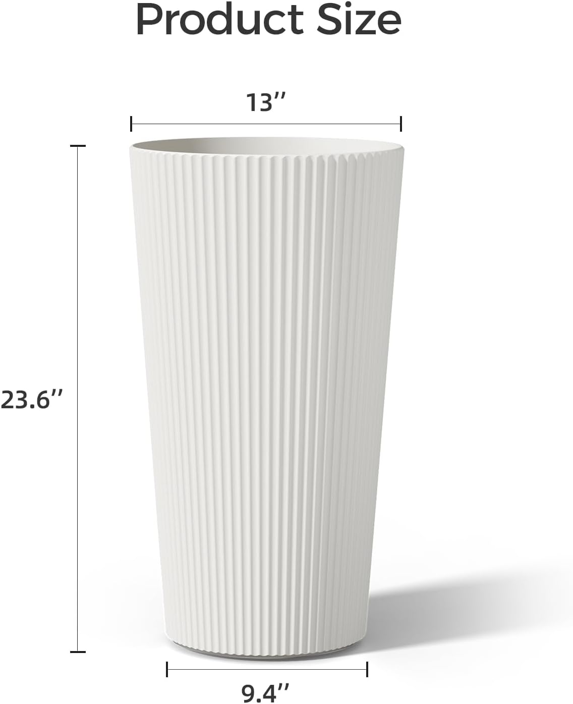 23.6" Tall Outdoor Planters, Set of 2 Large Plastic Flower Pots for Indoor & Outdoor Use, Modern Striped Decorative Garden Planters with Drainage Holes for Patio, Porch, Balcony, White