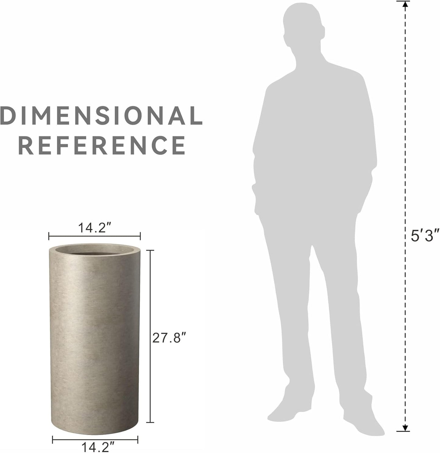 Kante 27.8 Inch Tall Cylindrical Planter, Large Round Plant Pots with Drainage Hole, Made with Concrete, Suitable for Indoor Outdoor Plants, Home Decor, Weathered Concrete