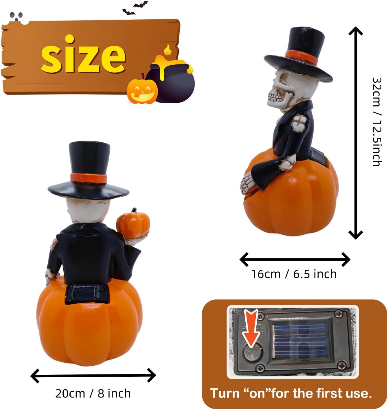 Halloween Solar Skeleton Pumpkin Lights Decor, Led Jack-O-Lantern Pumpkin Skulls Statue Figurine Light for Outside Garden Yard Porch Halloween Party & Home Indoor Outdoor Decorations