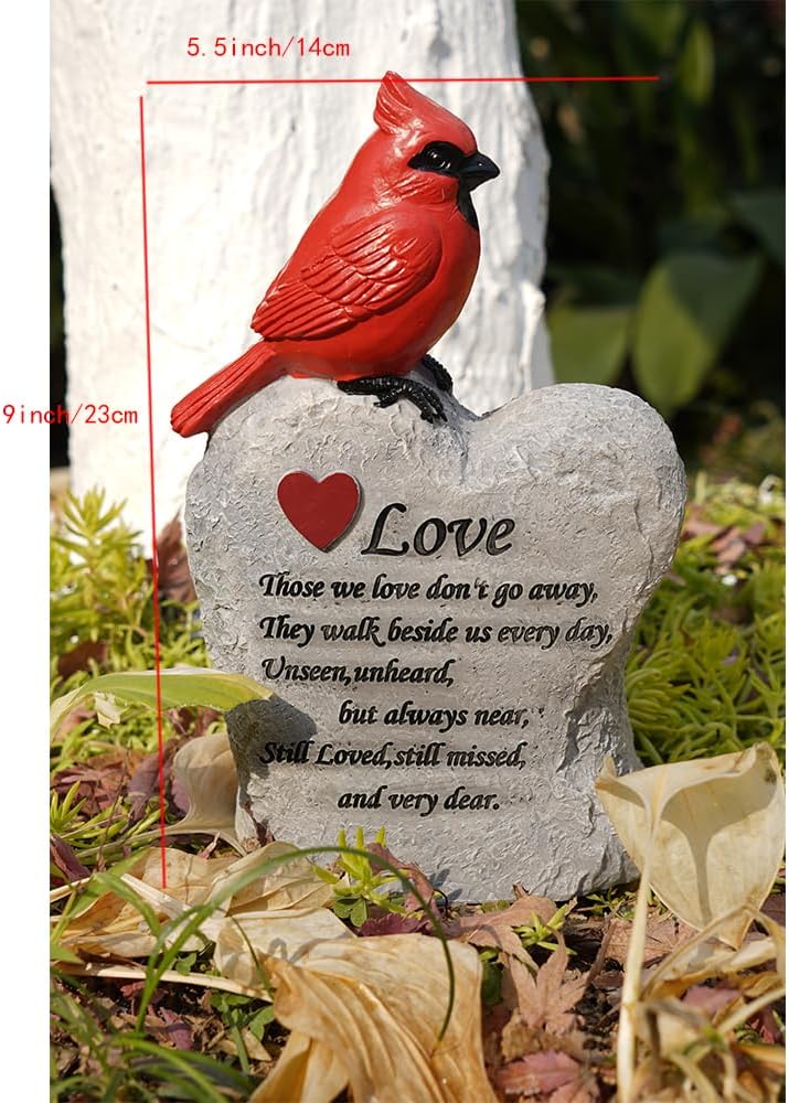 Cardinal Decor Garden Decor,Red Cardinal Memorial Stones for Loved Ones, Cardinal Bird Figurine,Garden Sculptures & Statues, Outdoor Decor for Balcony, Yard, Lawn, Pathway, Walkway