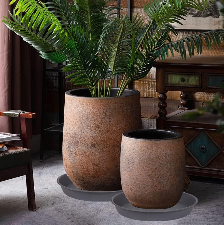 4 Pack of 18 19 inch Plant Saucer Round, Deep Plant Saucers for Pots, Heavy Duty Plastic Plant Drip Tray for Indoors Outdoor, Bird Bath Bowls, Plant Trays for Planter 17-20" (19 inch, Cement)