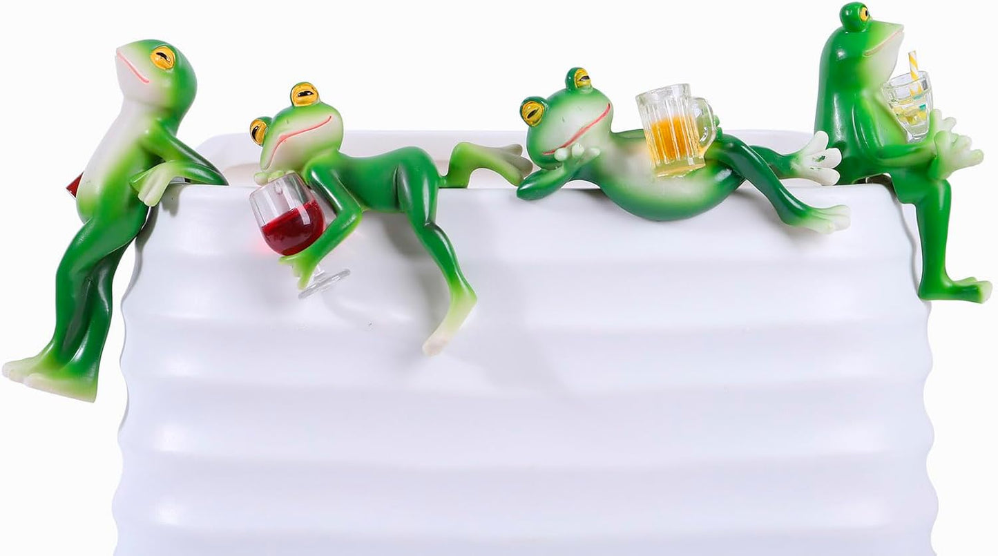 4 PCS Tipsy Frog Statues Pot Hugger Decorations for Plant, Miniature Frog Figurines Women Gifts Garden Decor Outdoor Plant Hangers Decor for Yard,Flower,Lawn Ornament