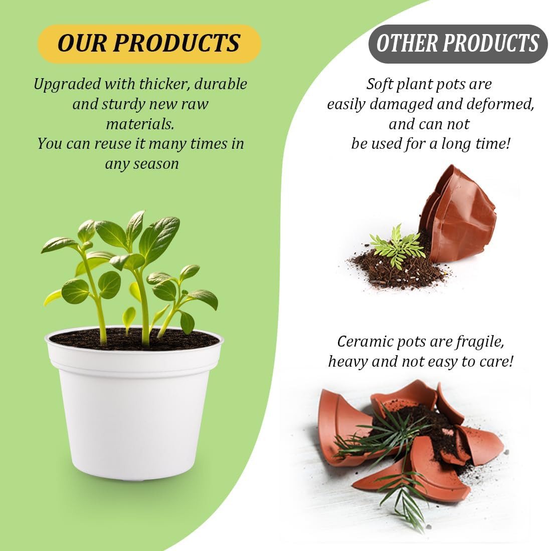 60 Pack 3 Inch White Nursery Pots - Plastic Seedling, Seed Starter, Germination Pots with Drainage for Plants, Succulents, Flowers, Transplanting Gardening Gifts