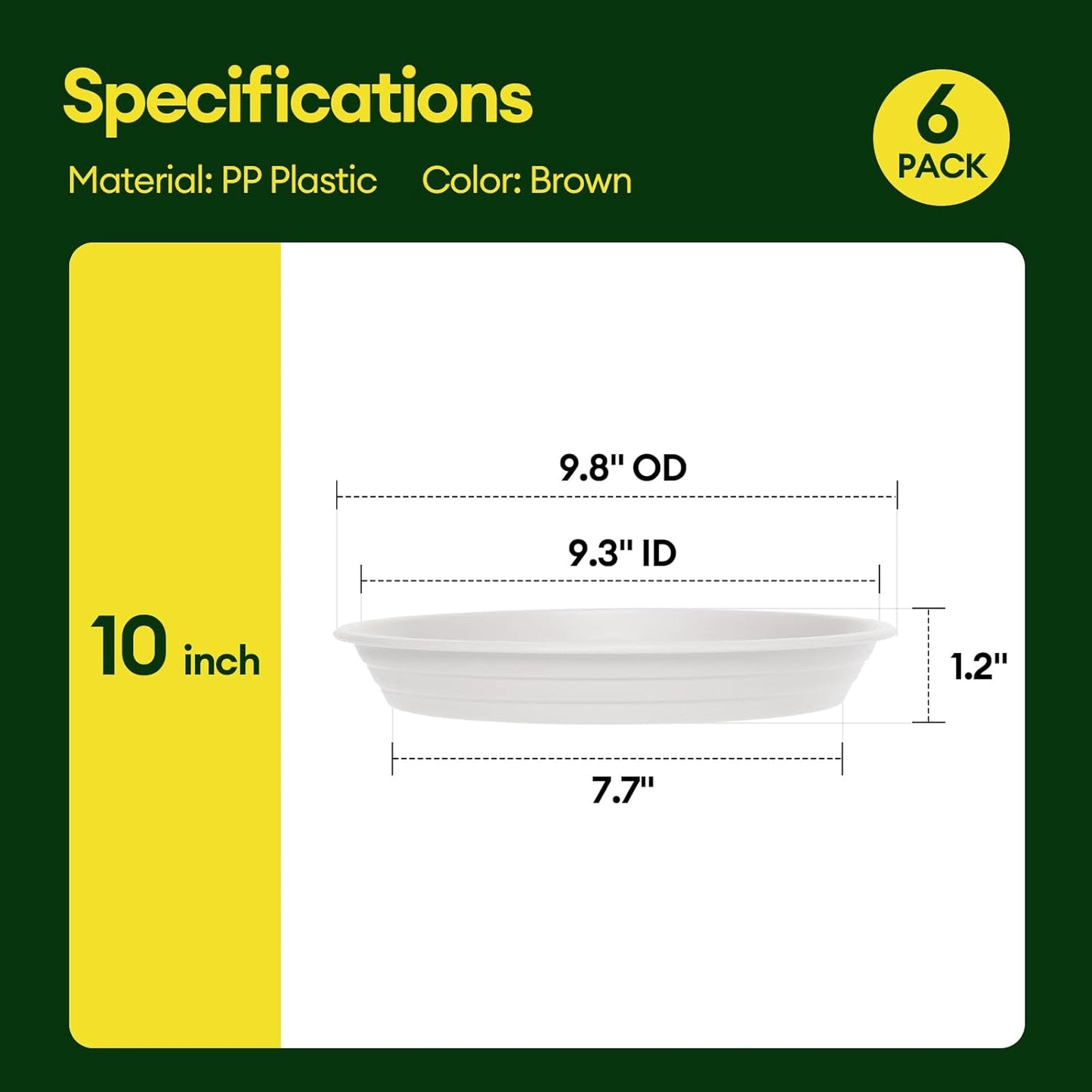 6 Pack Plant Saucer, 8 10 12 inch Plant Saucers for indoor, Heavy Duty Plastic Plant trays for pots, Grow Bags, Bird Baths, Flower Drip Trays for Indoor and Outdoor Uses (10", White)
