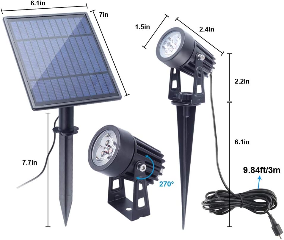 APONUO Solar Spotlights Landscape Lights Low Voltage Outdoor Solar Spotlight IP65 Waterproof 9.8ft Cable Auto On/Off with 4 Cool White for Outdoor Garden Yard Landscape Downlight (4-in-1)