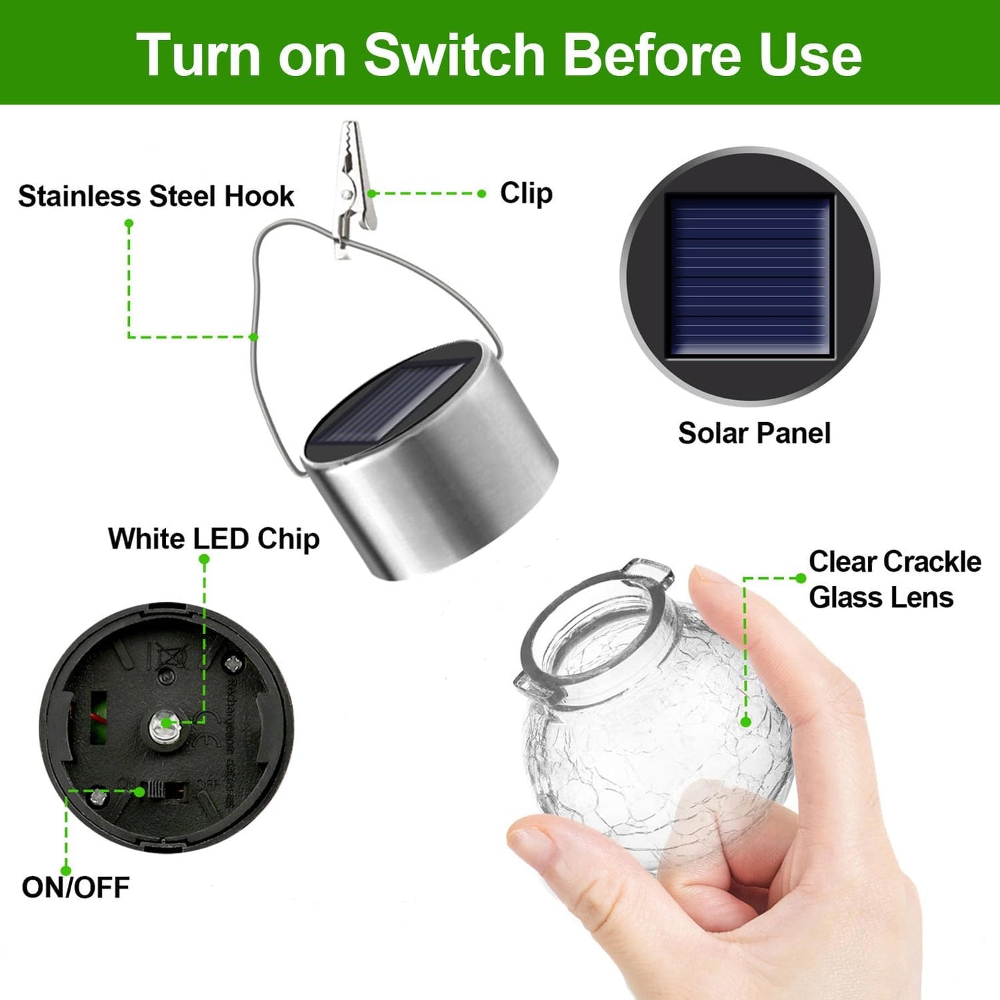 Solar Lights Outdoor Hanging Decorative Globe 8 Pack, Waterproof Solar Lantern with Handle and Clip, Solar Powered Glass Ball Lights for Garden Yard Fence Tree Umbrella Holiday Décor, Color Changing