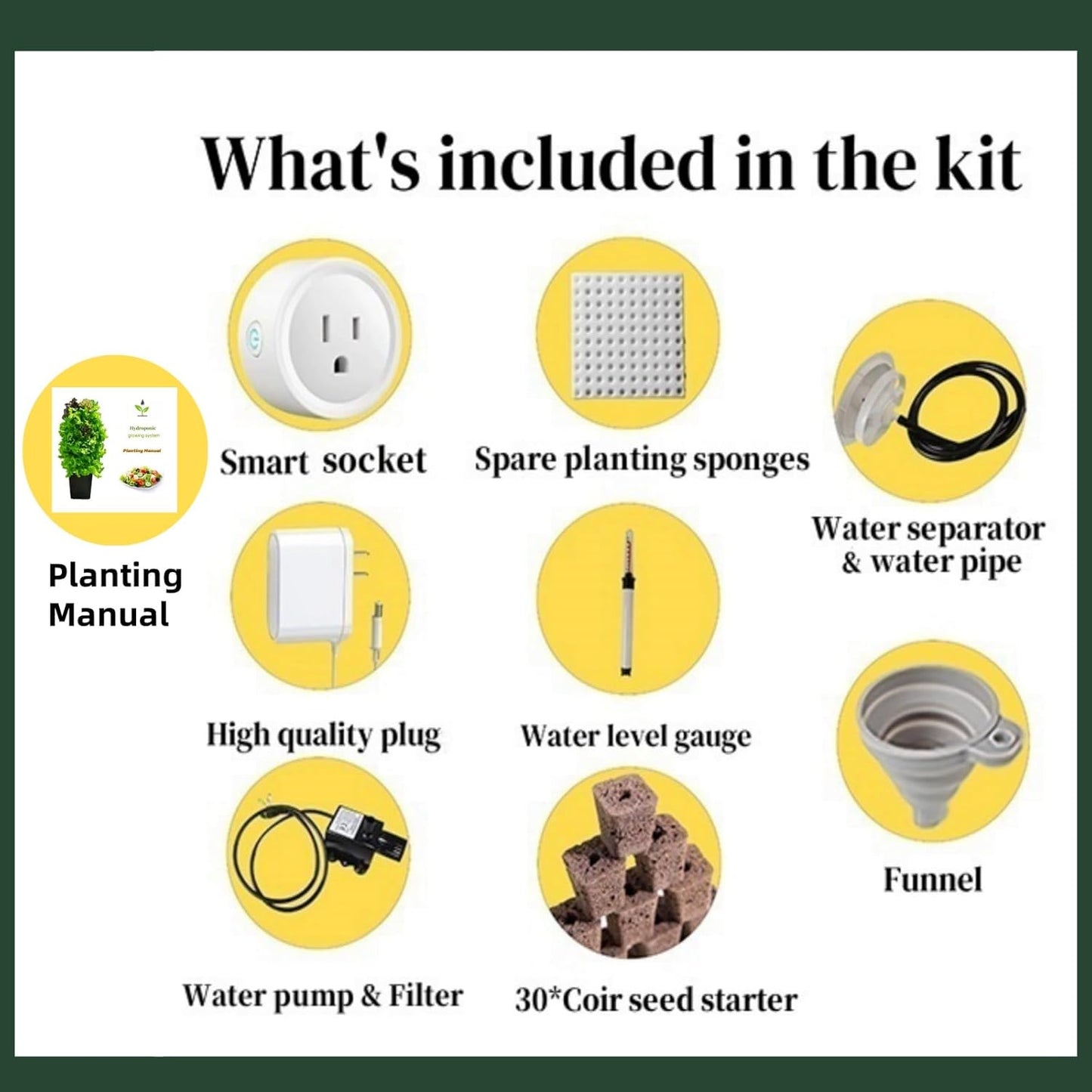 Hydroponic Growing System Kit - Indoor Smart Hydroponic Vertical Garden,Hydroponic Vegetable System,30 Pods,with Pump System and Automatic Timer, White