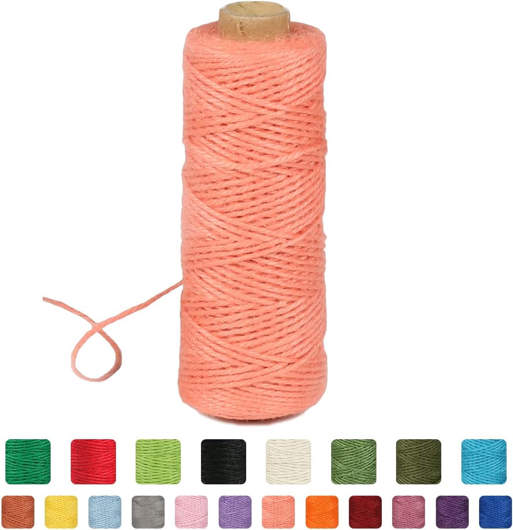 2mm 328ft Colored Natural Jute Twine String for Gift Wrapping Craft Baker Plant Christmas Ribbon Twine Handmade Arts Decoration Thin Packing String Home Decor