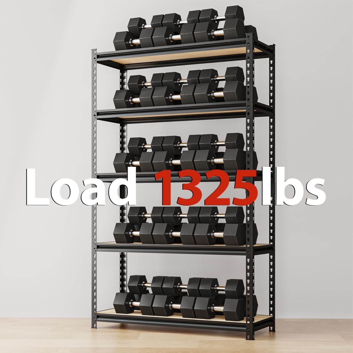 5-Tier Adjustable Metal Storage Shelves, Heavy Duty Garage Shelving 60" H x 28" W x 12" D, Shelving Unit Rack for Kitchen, Classroom, Dormitory, Basement & Warehouse (Black)