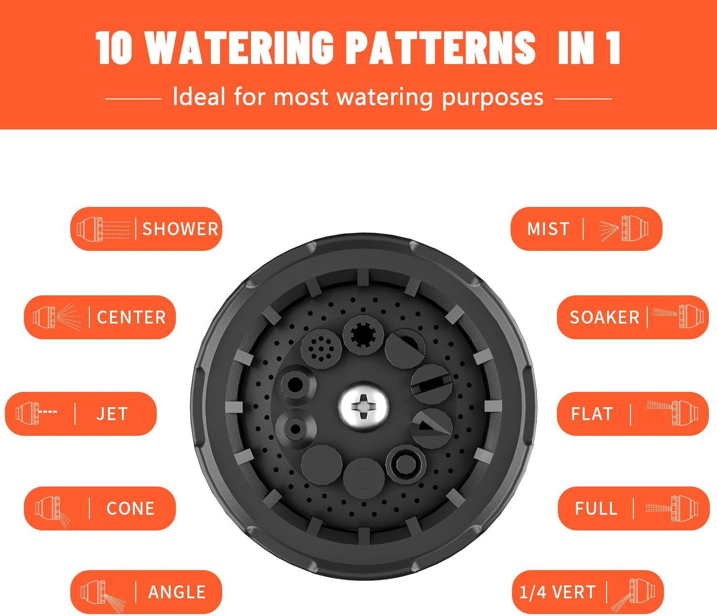 Garden Hose Nozzle Sprayer 10 Watering Patterns Spray Nozzles Heavy Duty Hose Head Lightweight Hose Attachment Orange