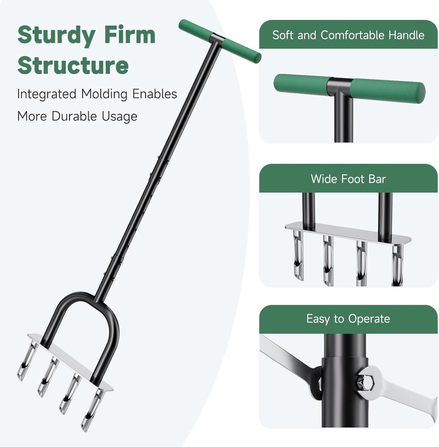 Lawn Aerator, Core Aerator Lawn Tool & Lawn Spike Aerator, Hand Aerator Lawn Tool, Grass Aerator with Adjustable T-Handle, Garden Tool Solve Soil Compaction for Garden Grass and Yard