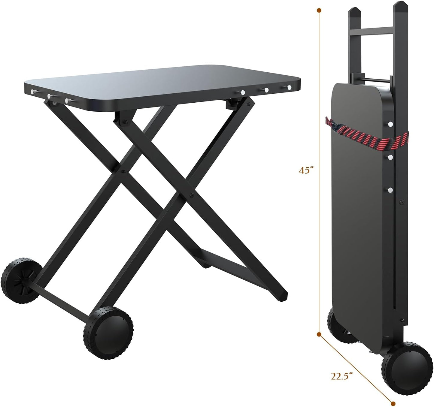 Portable Grill Table, Outdoor Prep Table with 2 Wheels, Pizza Oven Cart for Ninja Woodfire, Ninja Woodfire XL Pro, Weber Q, Ooni Table Top Grill, Folding Grill Cart for Picnic, Camping, RV