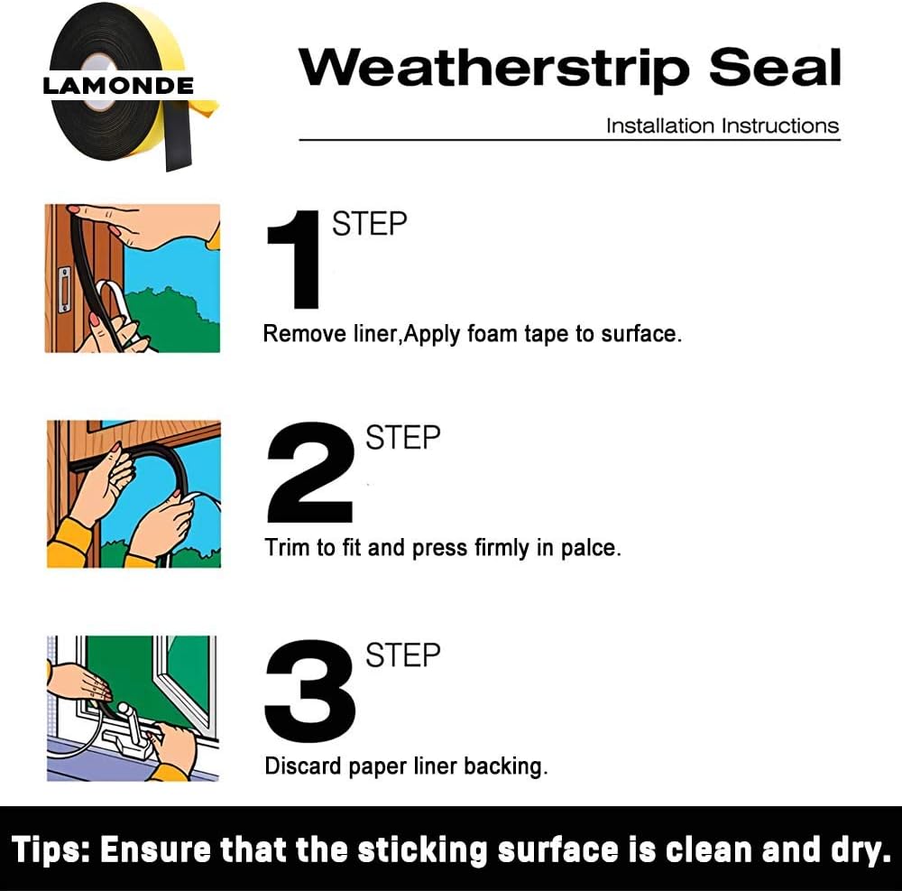 Adhesive Foam Strips -1" W x 1/8" T- Neoprene Weather Stripping High Density Foam Tape Seal for Doors and Windows Insulation