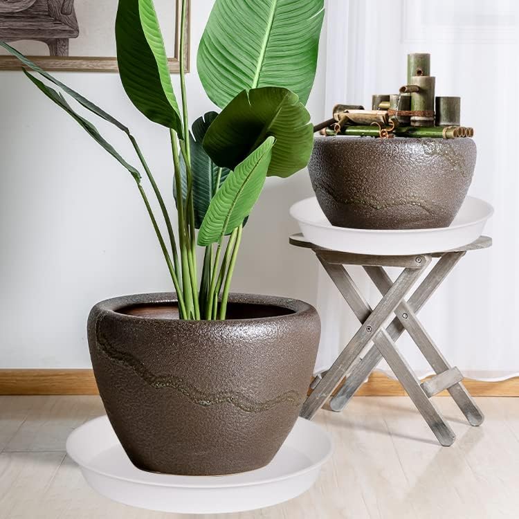 4 Pack of 19 inch Plant Saucer, 2.7" Depth Tray, Large Deep Garden Plastic Flower Planter Plant Trays for Indoors Outdoor Bath Bath (19", Creamy White)