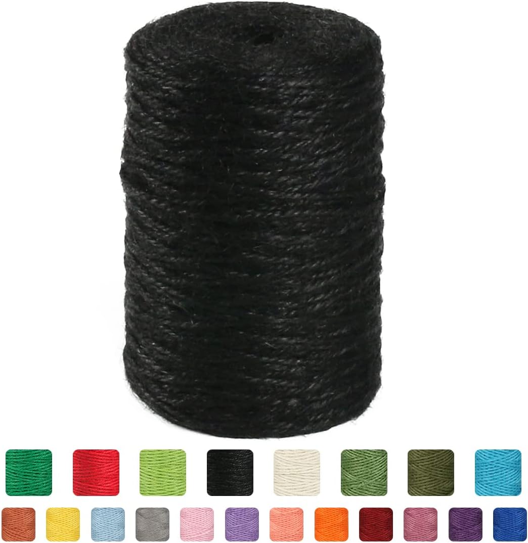 2mm 600ft Colored Natural Jute Twine String for Gift Wrapping Craft Baker Plant Christmas Ribbon Twine Handmade Arts Decoration Thin Packing String Home Decor