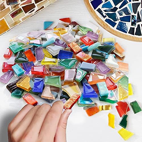 1.1lb Irregular Crystal Mosaic Tiles,Small Mosaic Tile DIY Hobbies Children Handmade Crystal Craft for Crafts Bulk DIY Picture Frames Handmade Jewelry Coaster (Mix Color Series)