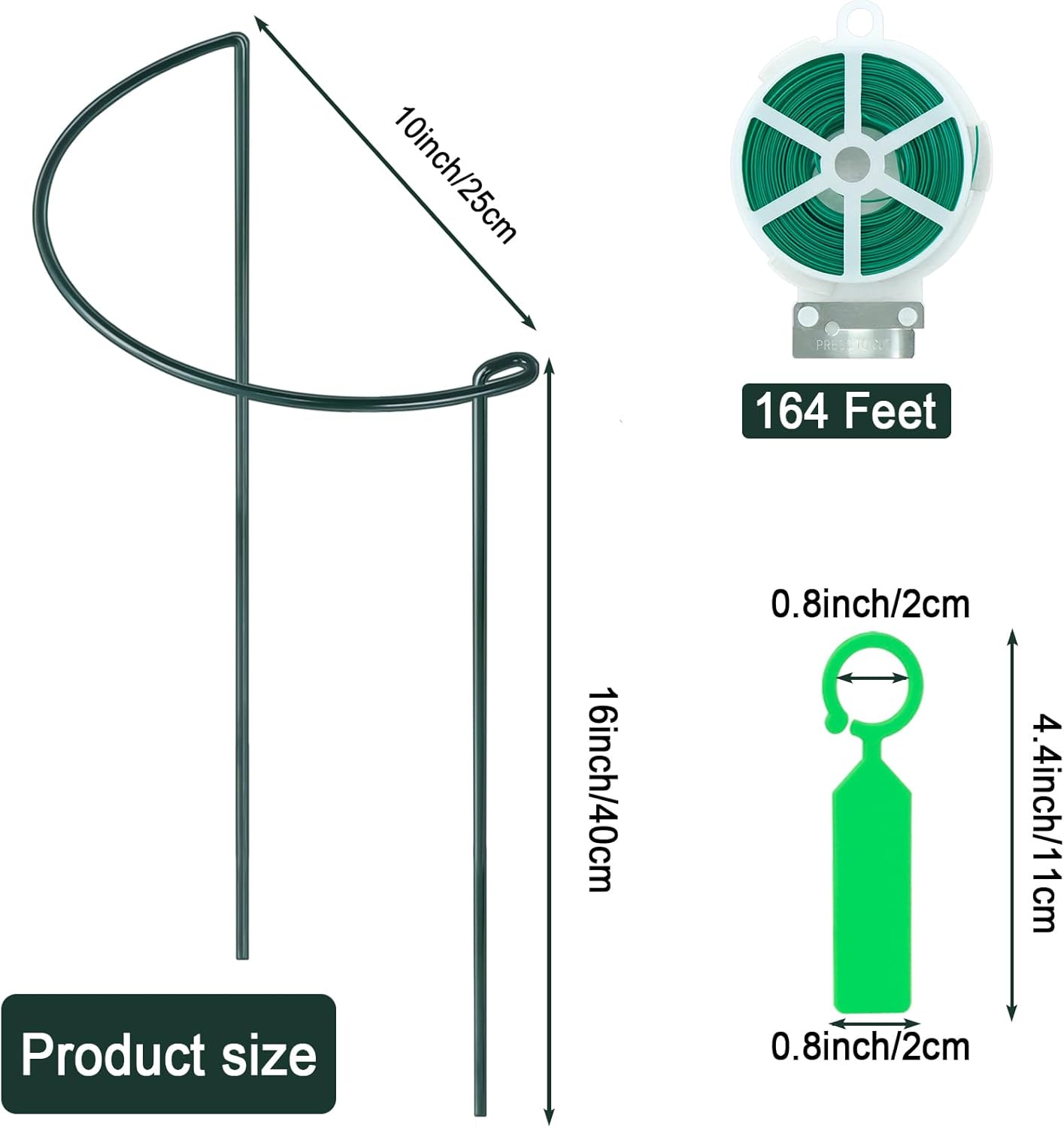 12 Pack Plant Support Stakes, Metal Peonies Cages and Supports, Peony Cage, Plant Support Ring, Garden Plant Support for Ourdoor Plants, Rose, Peony,Tomato, Hydrangea Vine Plant 10" W x 16" H