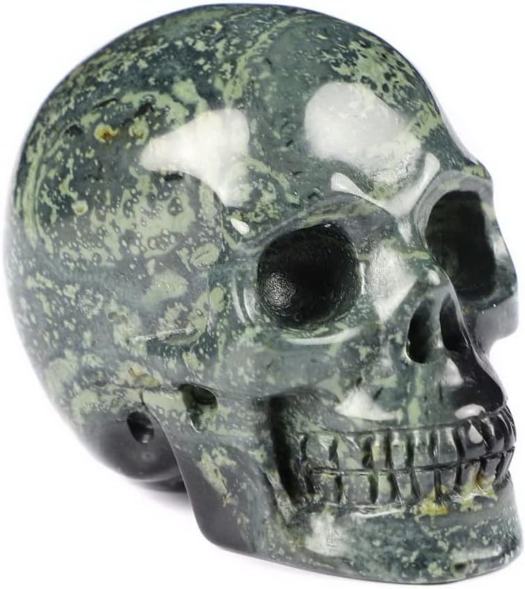 Skullis 2.0" Kambaba Jasper Crystal Carved Crystal Skull Head. Hand Carved Gemstone Fine Art Sculpture.3
