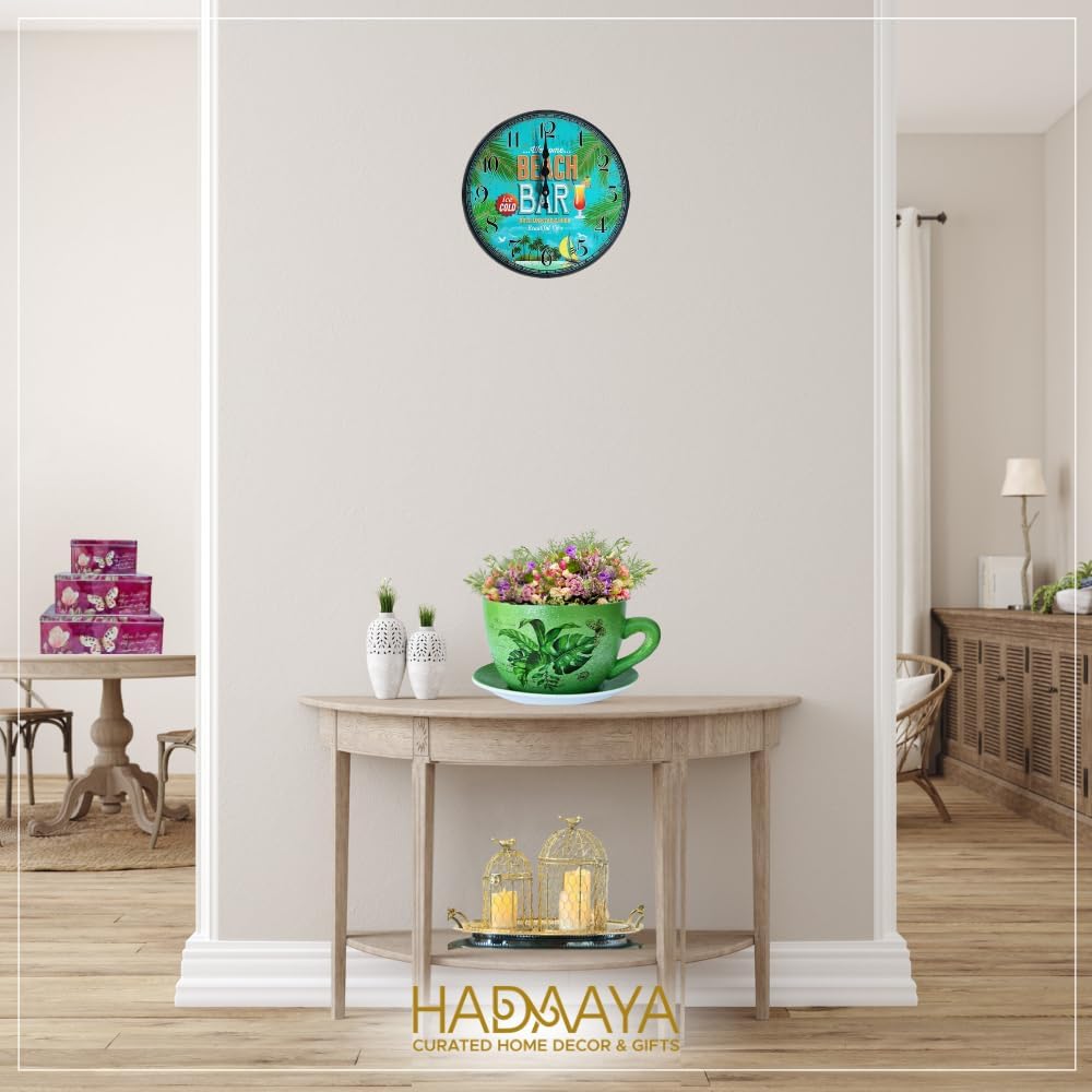 7.5" Ceramic Teacup Planter Pot with Saucer | Ideal for Succulents, Orchids, Herbs & Flowers | Indoor & Outdoor Use | Thoughtful Gift for Birthday or Wedding & More - Green - Palm Leaves