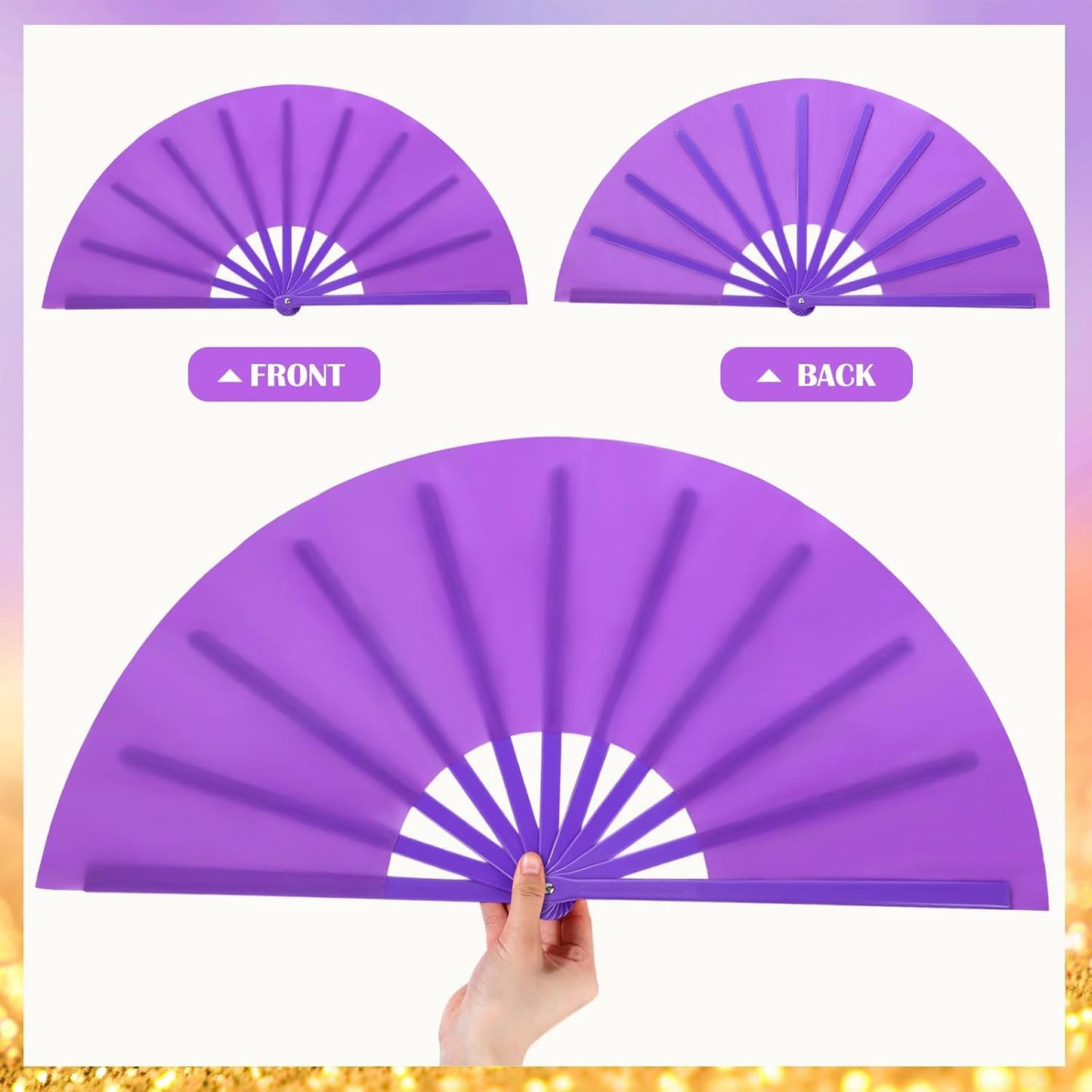 Maitys 2 Packs Large Clap Fans for Line Dancing Large Chinese Folding Hand Fans for Men and Women, Festival, Tai Ji, Kungfu, Martial Art, Gifts (Purple and Yellow)