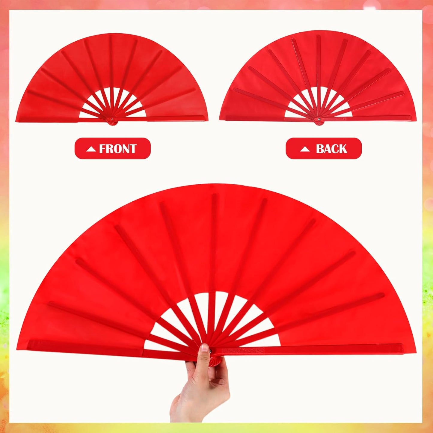 Maitys 2 Packs Large Clap Fans for Line Dancing Large Chinese Folding Hand Fans for Men and Women, Festival, Tai Ji, Kungfu, Martial Art, Gifts (Red and Yellow)