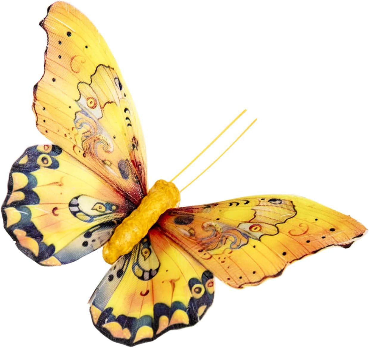 Berfutall-Artificial Feather 3D Butterfly Party Decorations Set of 12 with Clip 6 Color Yellow Series Ornaments for Home Decoration
