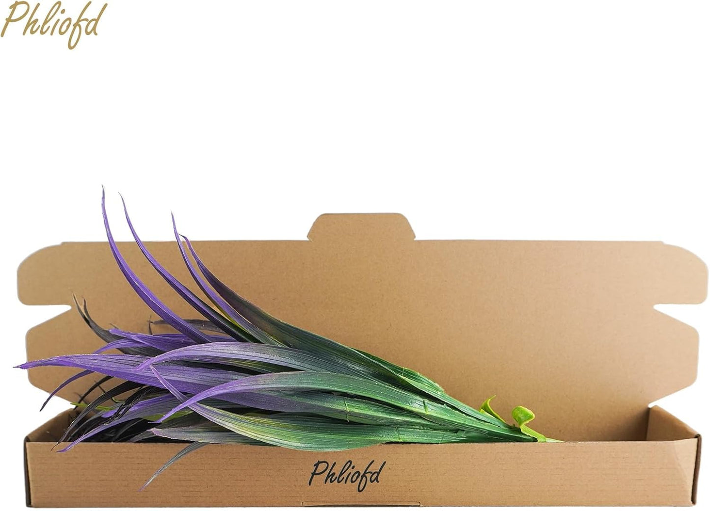 32Pcs Artificial Grass Fake Plants 17.3in Outdoor Plants UV Resistant Faux Greenery Stems Fake Grass for Home Window Garden Office Patio Pathway Front Porch Halloween Décor Green & Purple