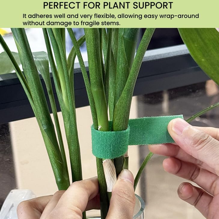 Reusable Plant Ties for Climbing Plants Hook and Loop Green Nylon Plant Straps Tape Double Sided Garden Tie Strap Reusable Adjustable Gentle Support for Vines, Trellis, Tomato (1/2 Inch x 16.4 ft)