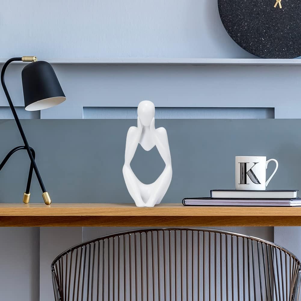 INNOLITES Resin Statue Thinker Style Decoration Abstract Sculptures Collectible Figurines for Home Decor Modern Office Shelf Desktop(White Focus)