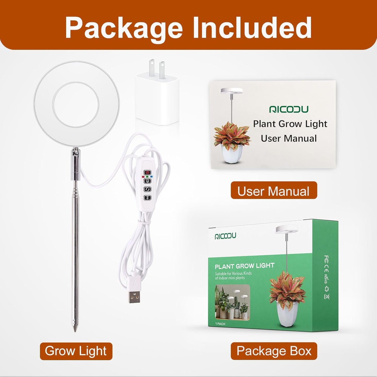 Grow Lights for Indoor Plants Small Potted - Full Spectrum, Auto 3/9/12H Timer, 10-Level Dimming & Adjustable Height - Compact Grow Light for Succulents, Herbs, Foliage in Home/Office (White,1PACK)