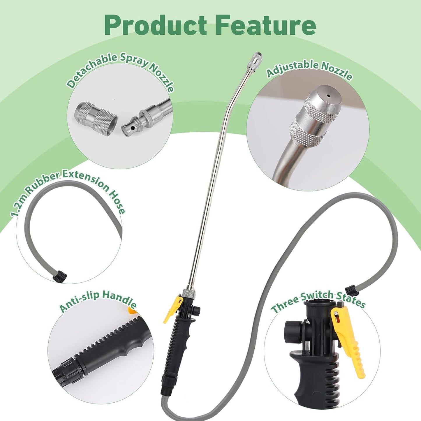 29 Inch Spray Wand for Water Pumps, Backpack Sprayer Set Include 1/2" Hose Quick Connector and 1.2m Hose, Adjustable Nozzle Sprayer Wand Replacement with Built in Shut Off Valve