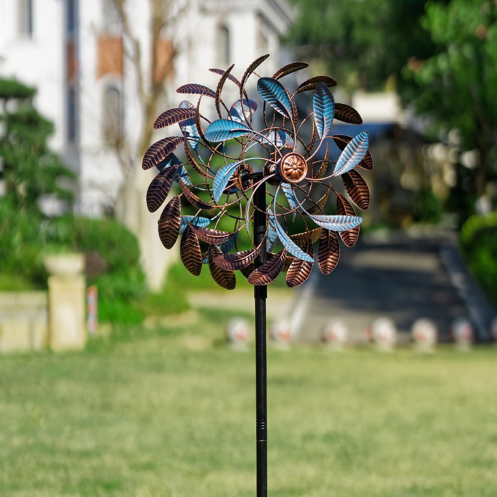 360° Wind Spinners Outdoor,13” Kinetic Wind Spinner,Yard Art Windmill with Metal Stake,Vintage Metal Wind Sculptures & Spinners,Waterproof Pinwheels Large Wind Spinner for Yard and Garden