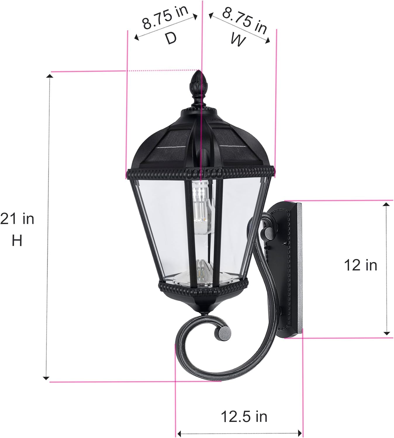 Gama Sonic Solar Outdoor Wall Light, Royal Bulb Exterior Sconce Lamp, Black Cast Aluminum, Clear Beveled Glass, Warm White LED with Omni-Direction Reflector, Large 21-Inch Height, 98B010 (Upgraded)