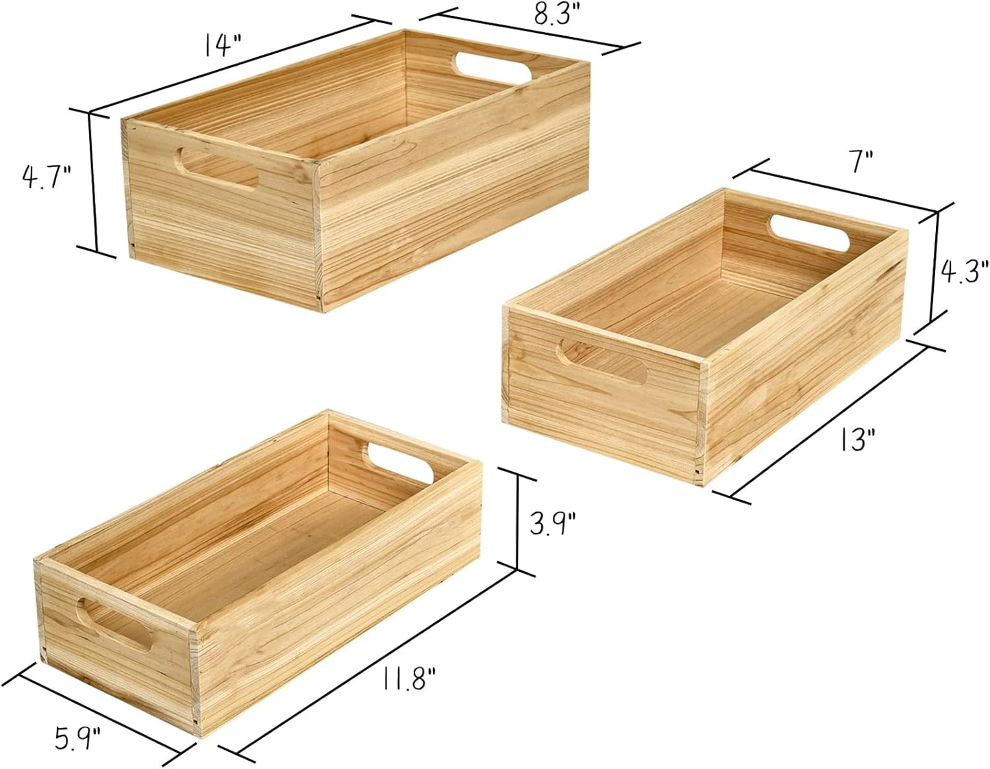 Set of 3 Wooden Boxes Unfinished for Storage Small Crates for Display and Organizing, Farmhouse Style Storage Boxes for Crafts, Decor, Home Pantry and Living Room