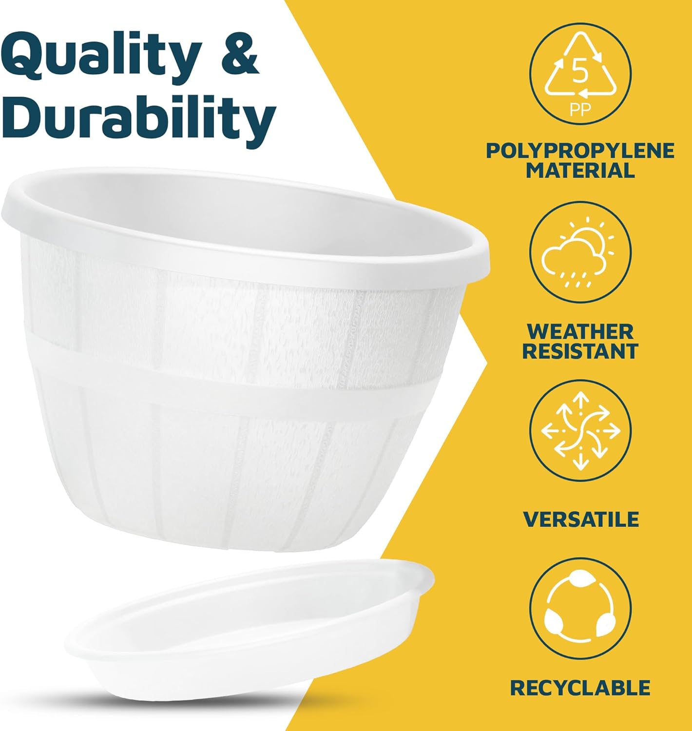 10-Inch Whiskey Barrel Planters Outdoor Pack of 20 - Durable Plastic Plant Pots for Indoor & Outdoor Use with Drainage & Saucer, Lightweight Rustic Barrel Planters for Flowers, Herbs & Small Plants