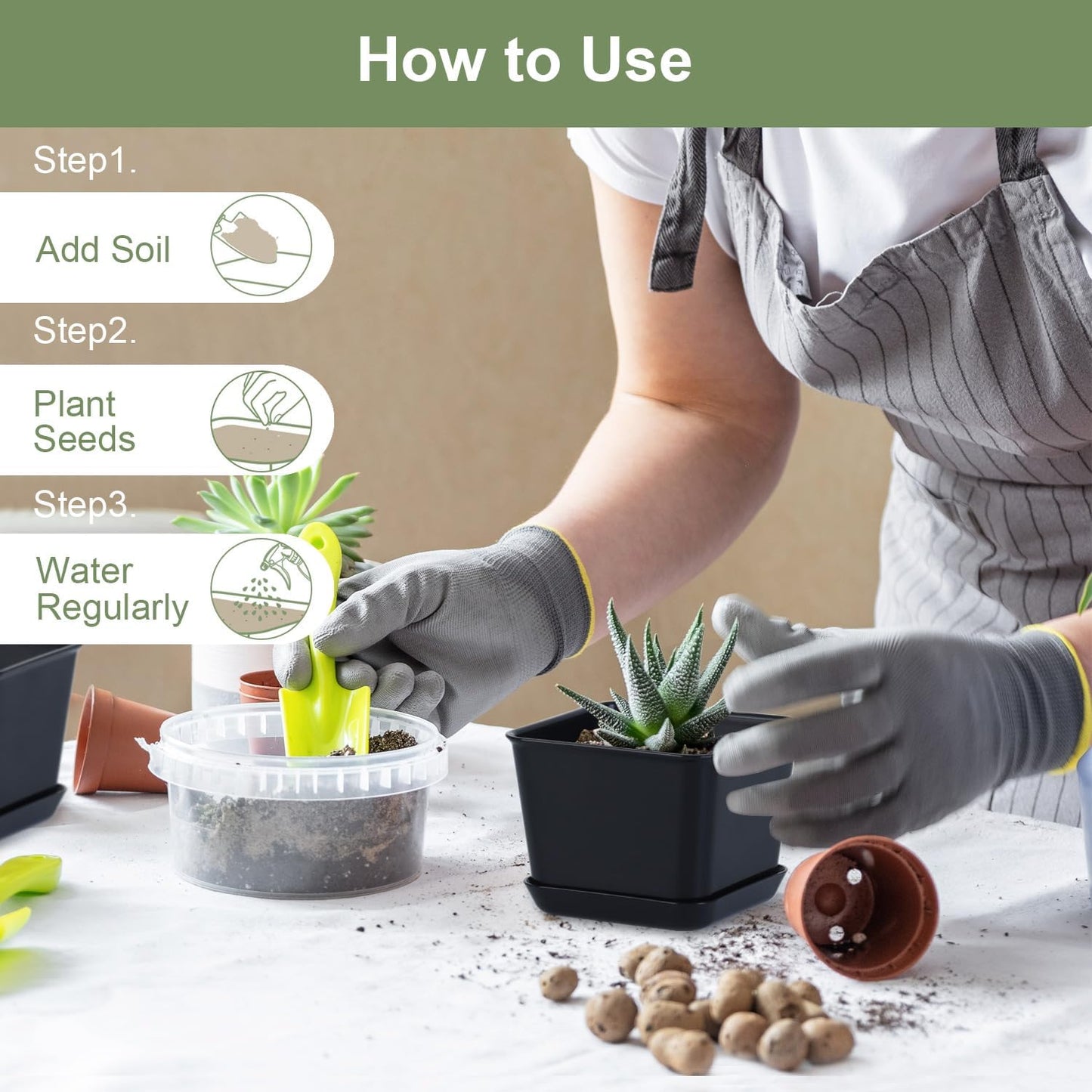 Herb Garden Planter Indoor Kit Pots for Indoor/Outdoor Plants 4 Packs Windowsill Plant Pots with Drainage and Tray, Window Pot for Indoor Plants (Black)