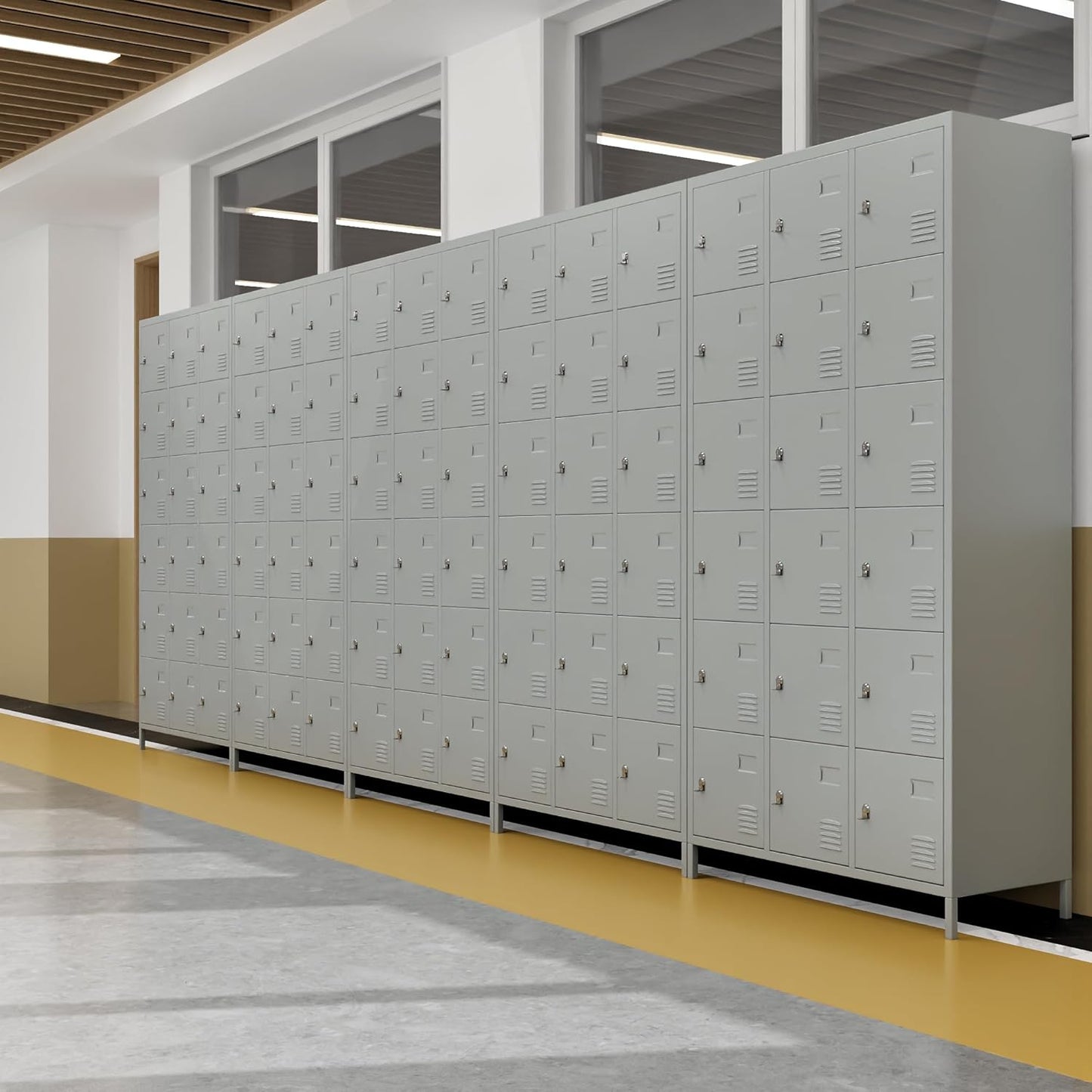 18 Doors Metal Lockers for Employees for Offices School Gyms Home,Assembly Required,Light Gray