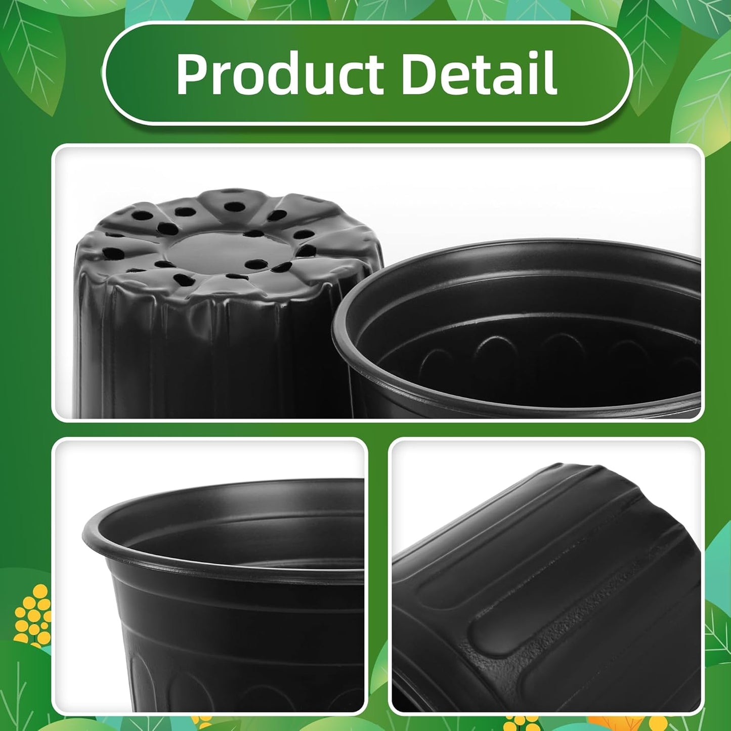 50 Pcs 2 Gallon Nursery Pots,Thickened Soft Plastic Plant Pots with Holes,Garden Flower Seedling Pot Container for Seedling,Cuttings,Transplanting (Black)