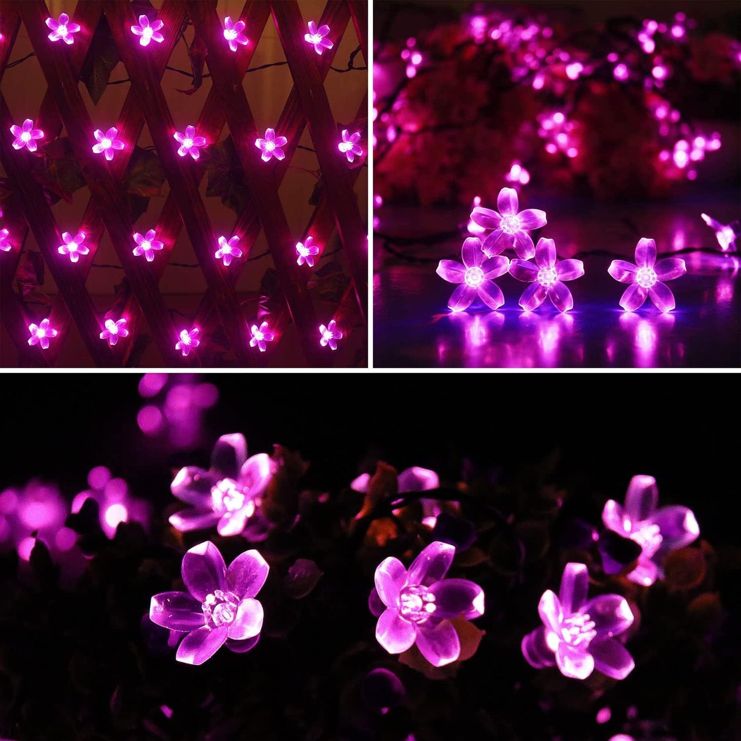ITICdecor Solar String Flower Lights Outdoor Waterproof 50 LED Fairy Light Decorations for Garden Fence Patio Yard Christmas Tree, Lawn, Patio, Party Decoration (Pink)