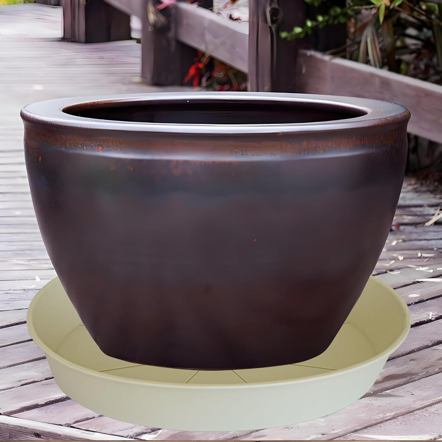 4 Pack of 16 17 inch Plant Saucer (15 inch Base), 2.3" Depth, Heavy Duty Deep Plant Trays for Pots, Plant Saucers for Indoors, Bird Bath Bowls, Drip Trays for Planter (17", Beige)