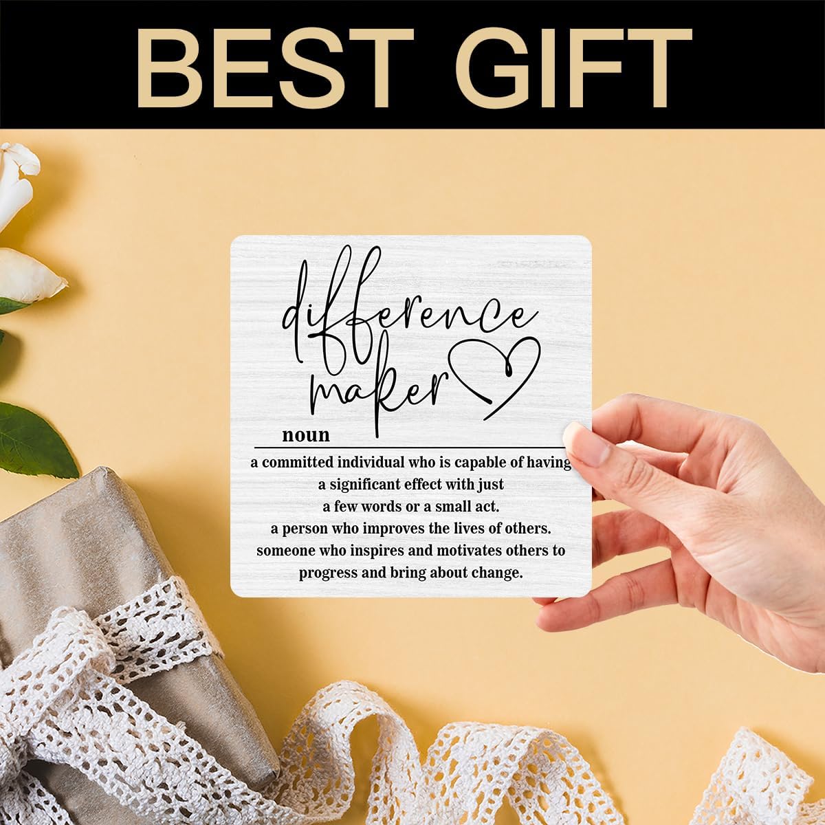 Wooden Table Sign Gift Difference Maker Definition Desk Decor Wood Plaque With Stand Unique Gift Ideas for Boss Women Best Mom Coworker Teacher Office-B02