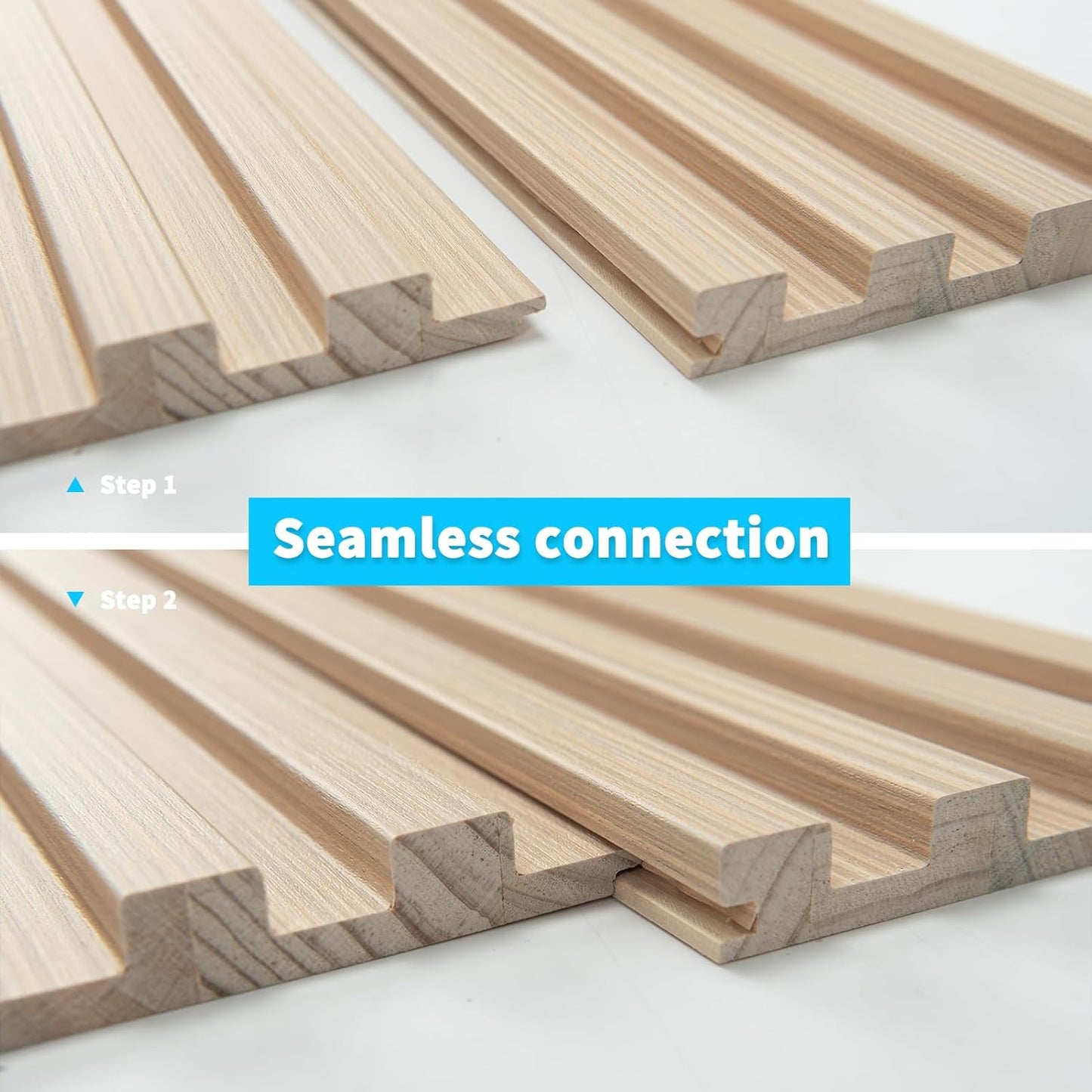 Art3d Slat Wood Wall Paneling for Interior and Ceiling Decoration - Pack of 4pcs + 1pc End-Trim, Size 108 x 5.7in.- Ashtree