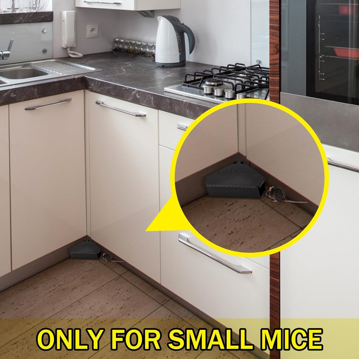 Qualirey 2 Pcs Mice Station with Key Triangle Bait Station Reusable Rodent Trap Bait Box, Keeps Children and Pets Safe Indoor & Outdoor, Bait Not Included, Suitable for Small Mice (Black)