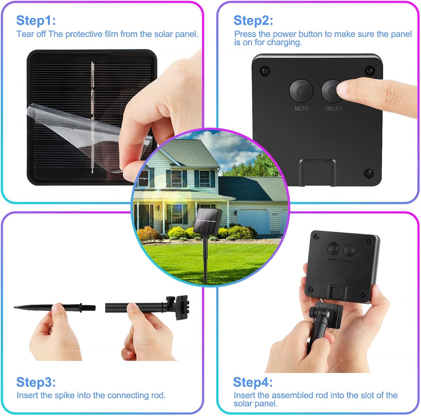 Brightever 4-Pack Solar Outdoor String Lights 288FT, Each 72FT 200 LED Solar Powered Multicolored Fairy Lights Waterproof, 8 Modes RGB Twinkle Lights for Christmas, Halloween Decorations