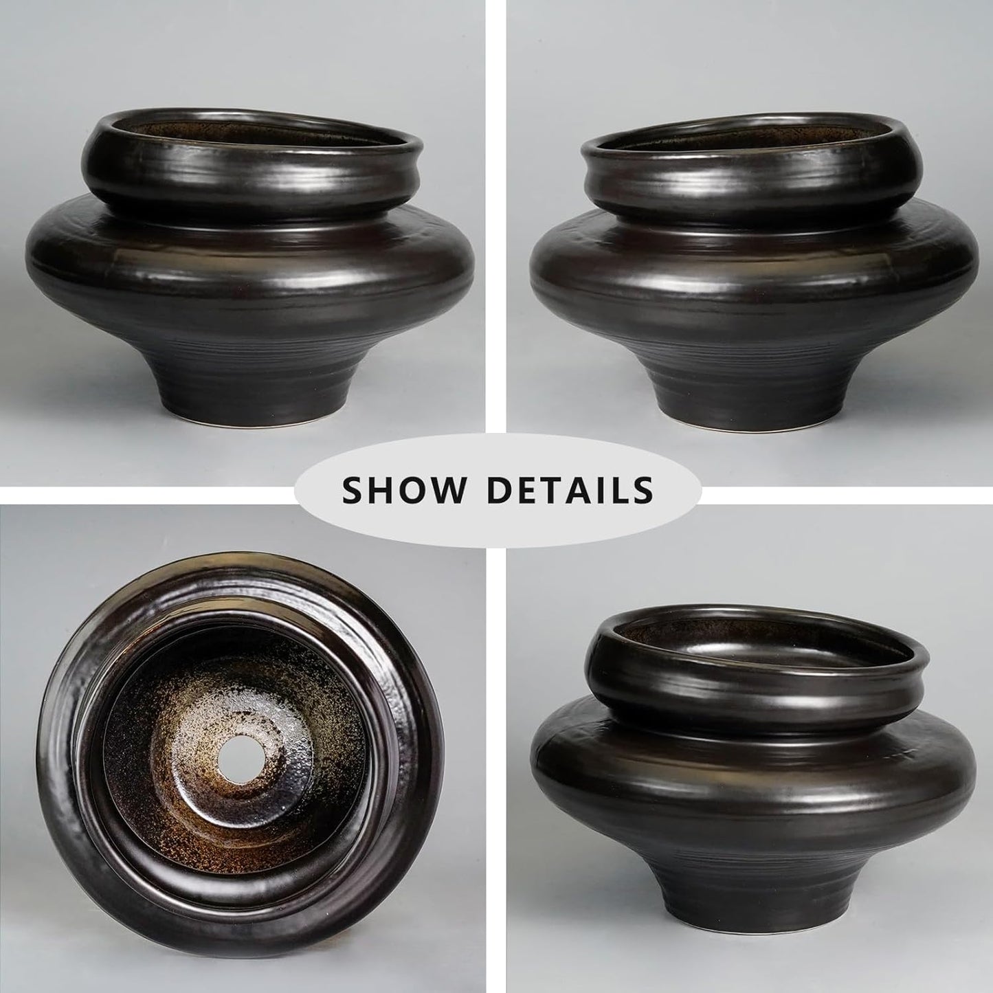 Ceramic Pots for Plants 11 Inch - Bonsai Planter for Outdoor Plants, Black Planter with Drainage Hole, Decorative Plant Pots for Home Decor, Gift for Women Men