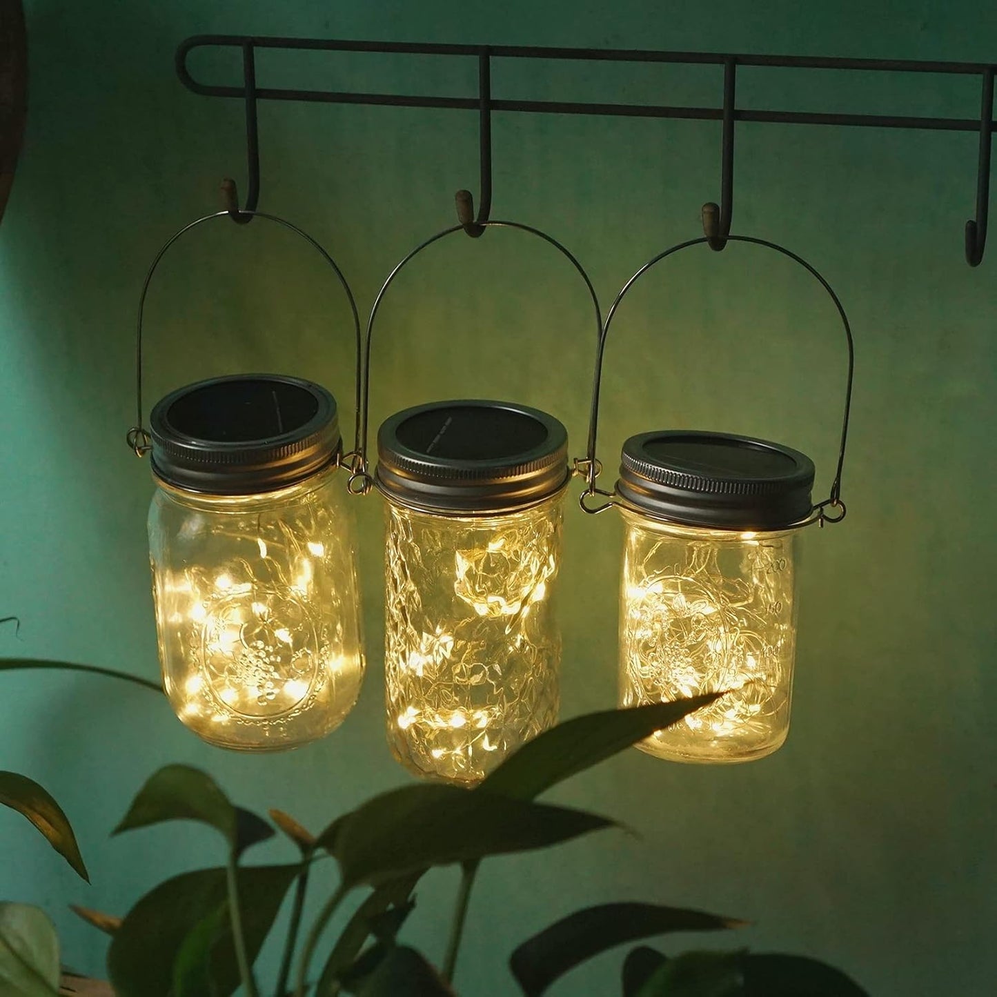 Decorman Solar Mason Jar Lights, 4 Pack 30 LED Fairy Star Firefly String Lids Lights with 4 Hangers for Patio Yard Garden Party Wedding Christmas Decoration(Jars Not Included) (4 Pack, Warm White)