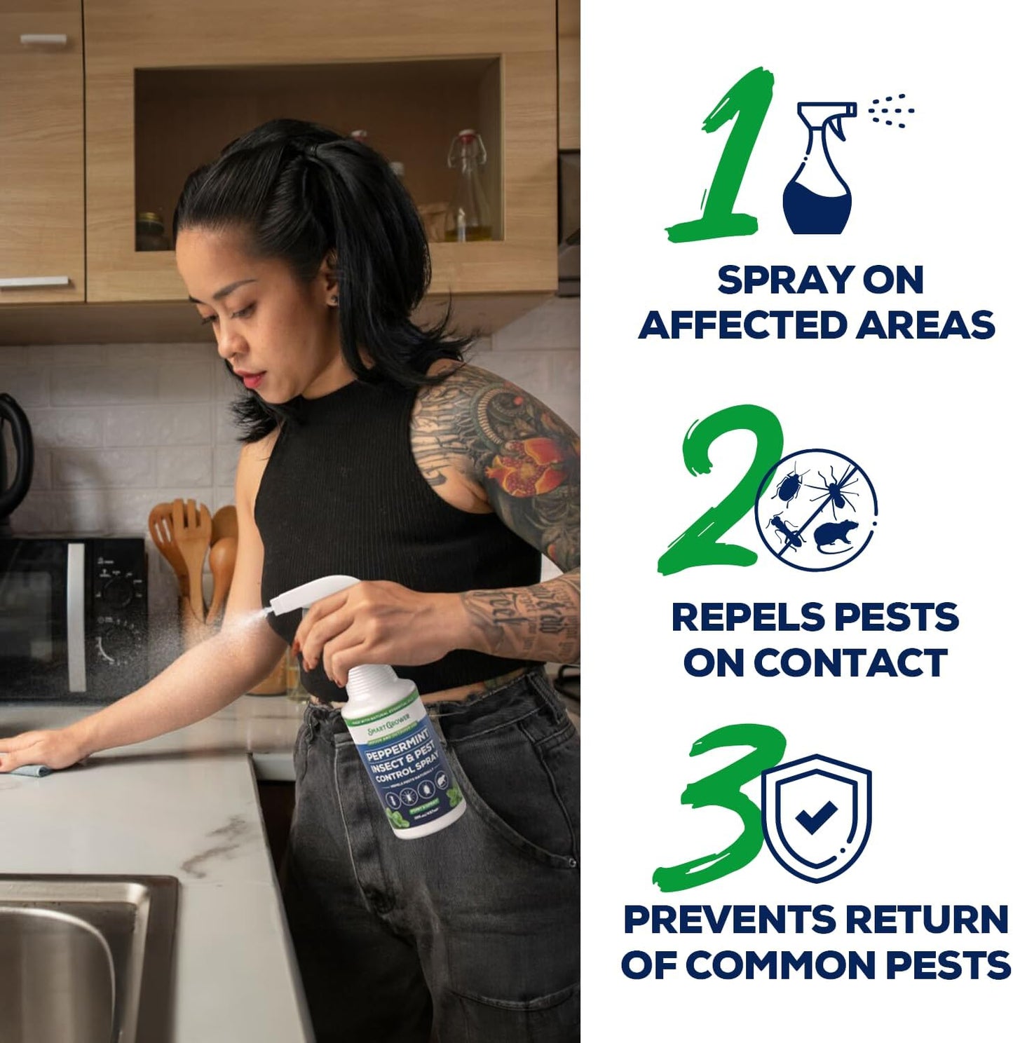 All Natural Peppermint Oil Insect & Pest Control Spray Repels Mice, Spiders, Ants, for Home, Indoor, Outdoor, Garden Maximum Strength Smart Grower Ready to Use 16 FL OZ