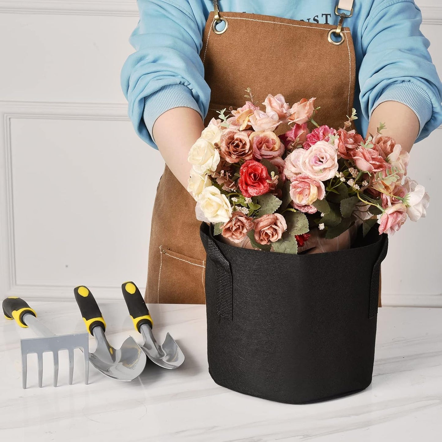 12-Pack 15 Gallon Thickened Non-Woven Grow Bags, Aeration Fabric Pots with Handles(Black)