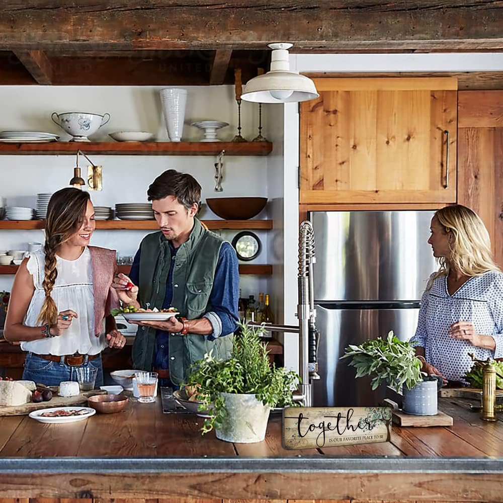 Family Art Decor Inspirational Quotes Wall Hanging Sign - Together is Our Favorite Place to Be - Motivational Home Art Decor Wood Plaque Sign 16"x5"